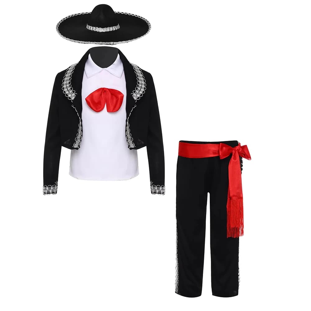 Mexican Boy Costume for Kids Traditional Mariachi Amigo Dance Costumes Cosplay Halloween Mexican cosplay bow tie dress dress