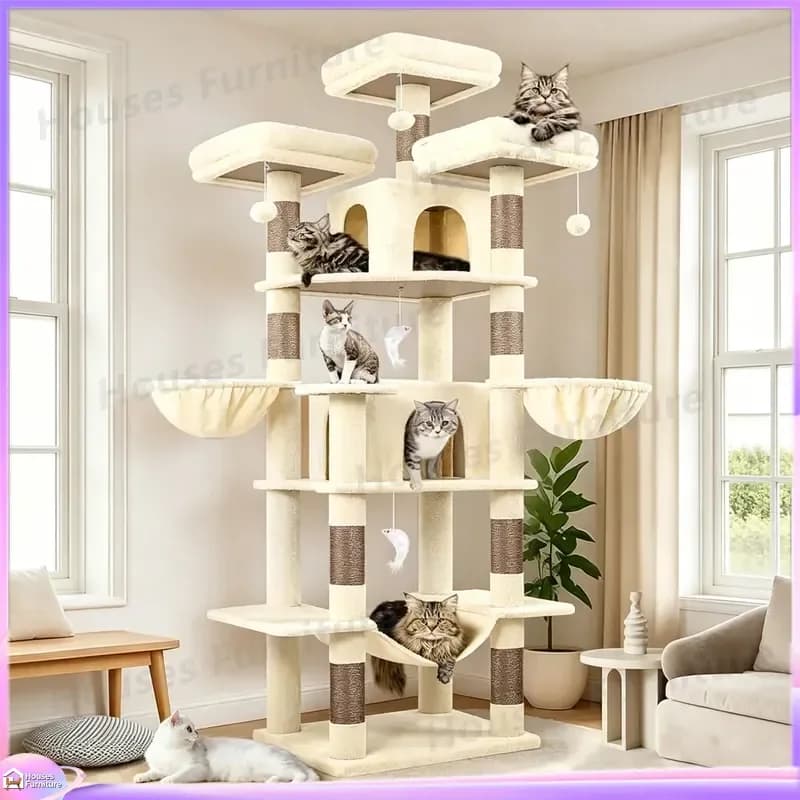 Large Cat Tree with Scratching Posts Hammock Condo Perch Platform for Kittens and Adult Cats Indoor Vertical Climbing Frame