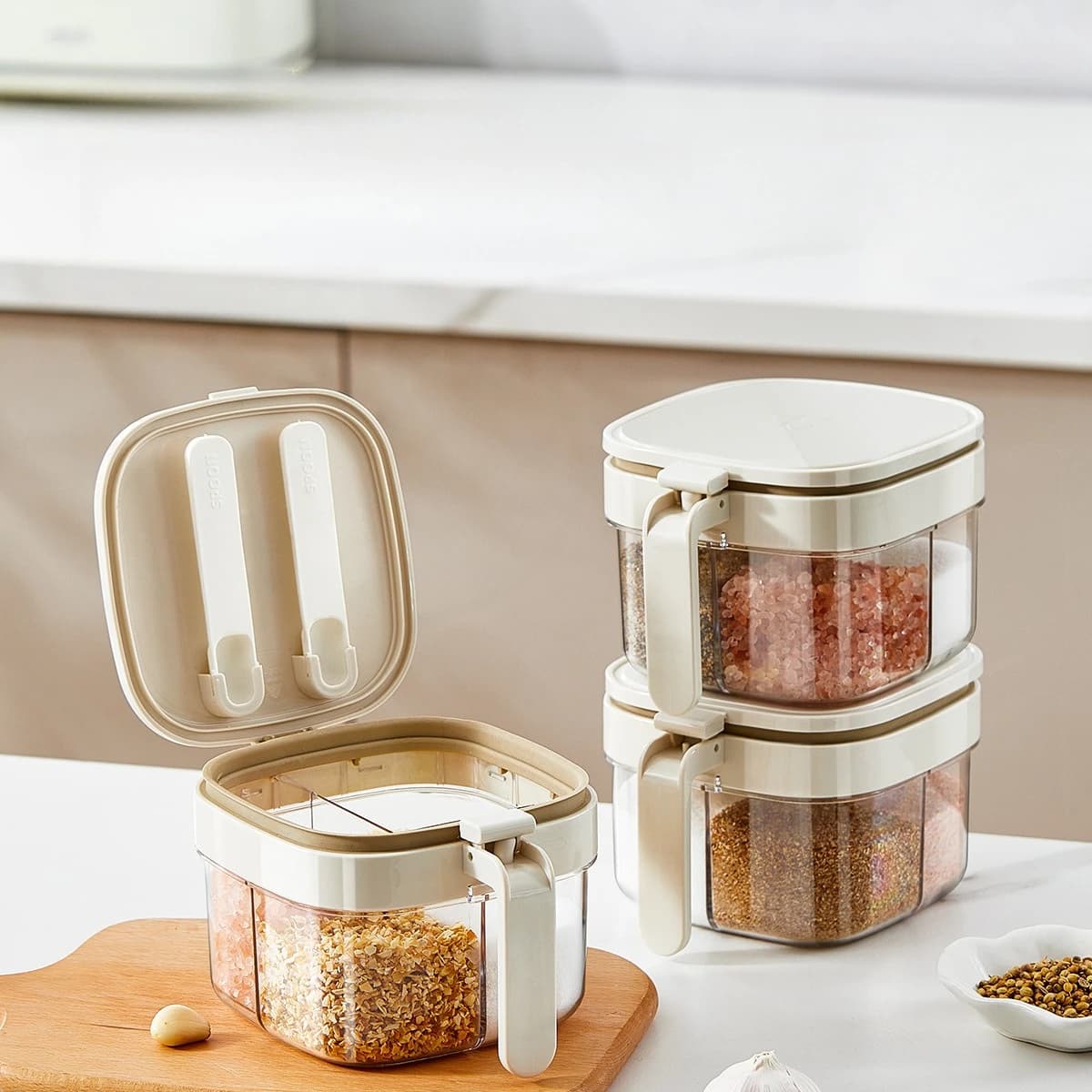 Scatola portaoggetti per spezie da cucina, set di contenitori ermetici per sale e zucchero con coperchio per la cucina domestica