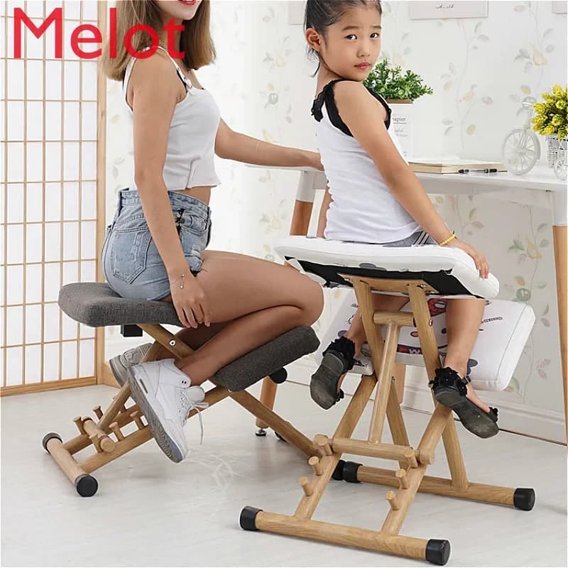 Sgabello posturale in legno Sedia ergonomica inginocchiata per bambini Casa/ufficio per adulti con cuscini in schiuma spessa Allevia la pressione posteriore