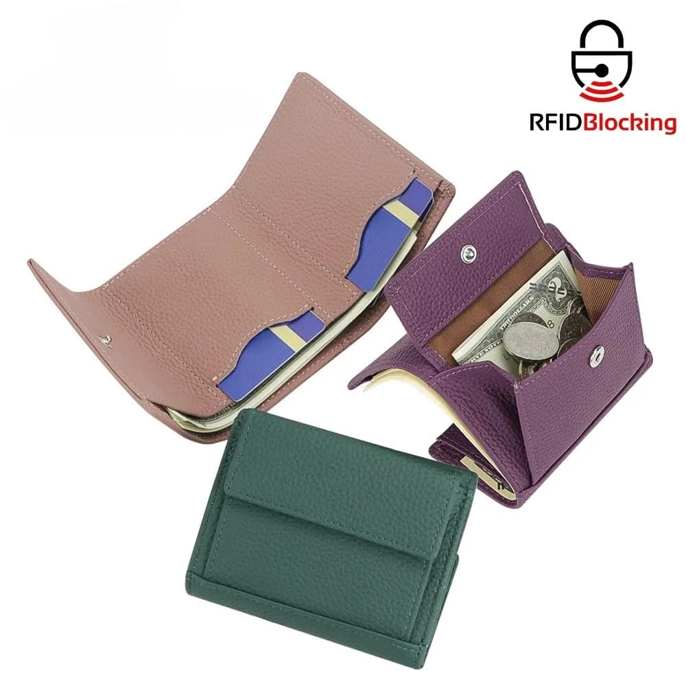 Portafoglio corto RFID di fascia alta per regalo da donna Slot multi-carta in vera pelle Porta carte Portamonete casual Borse a tre ante