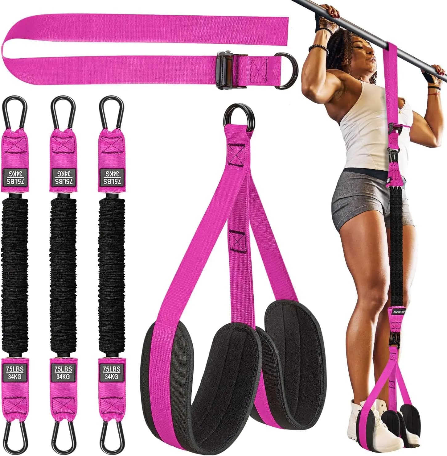 Fasce di assistenza per Pull Up, fascia di resistenza per impieghi gravosi per barra per trazioni, peso/dimensioni regolabili con piedini in tessuto/ginocchiere, fasce f
