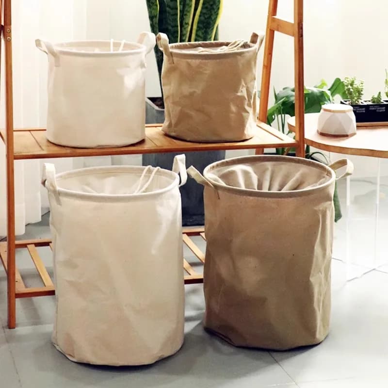 Basket for dirty clothes in cotton and linen fabric, foldable, large bag for toys, bucket with coulisse, basket for linen
