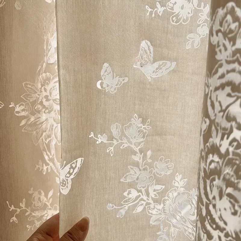 French Cream Style Retro Hollow Butterfly Flower Impermeable Beautiful Curtain Gauze Living Room Girl Bedroom Dream