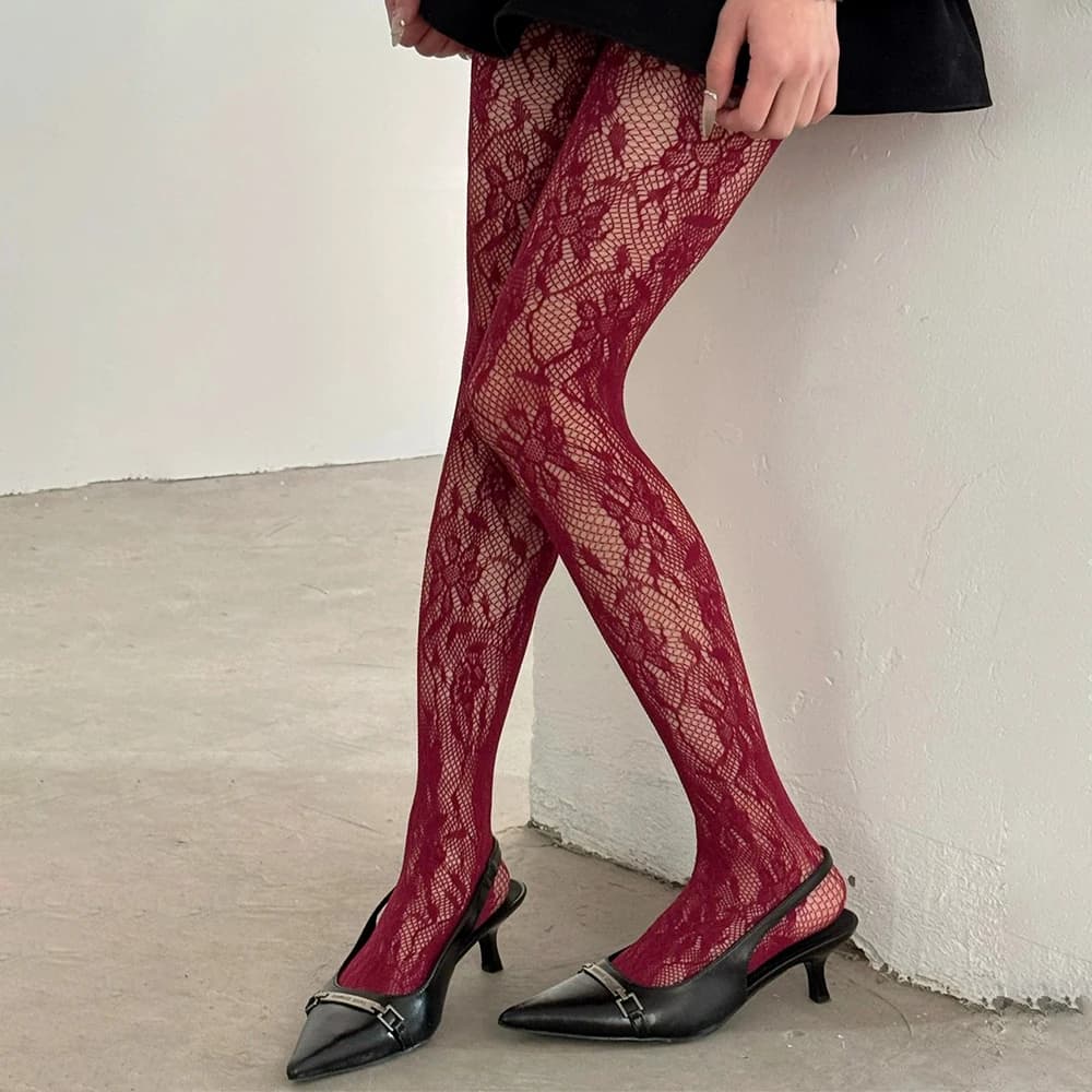 1 Pair Retro Flower Patterned Mesh Pantyhose Fashionable Multiple Colors to Choose Summer Thin Transparent Tight Sexy Stockings