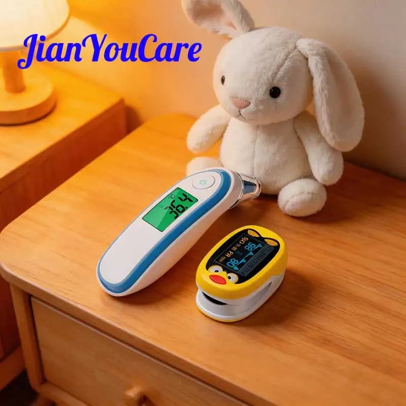 Pediatric finger pulsometer for children, SpO saturation meter, ear thermometer and front K1 IRT1