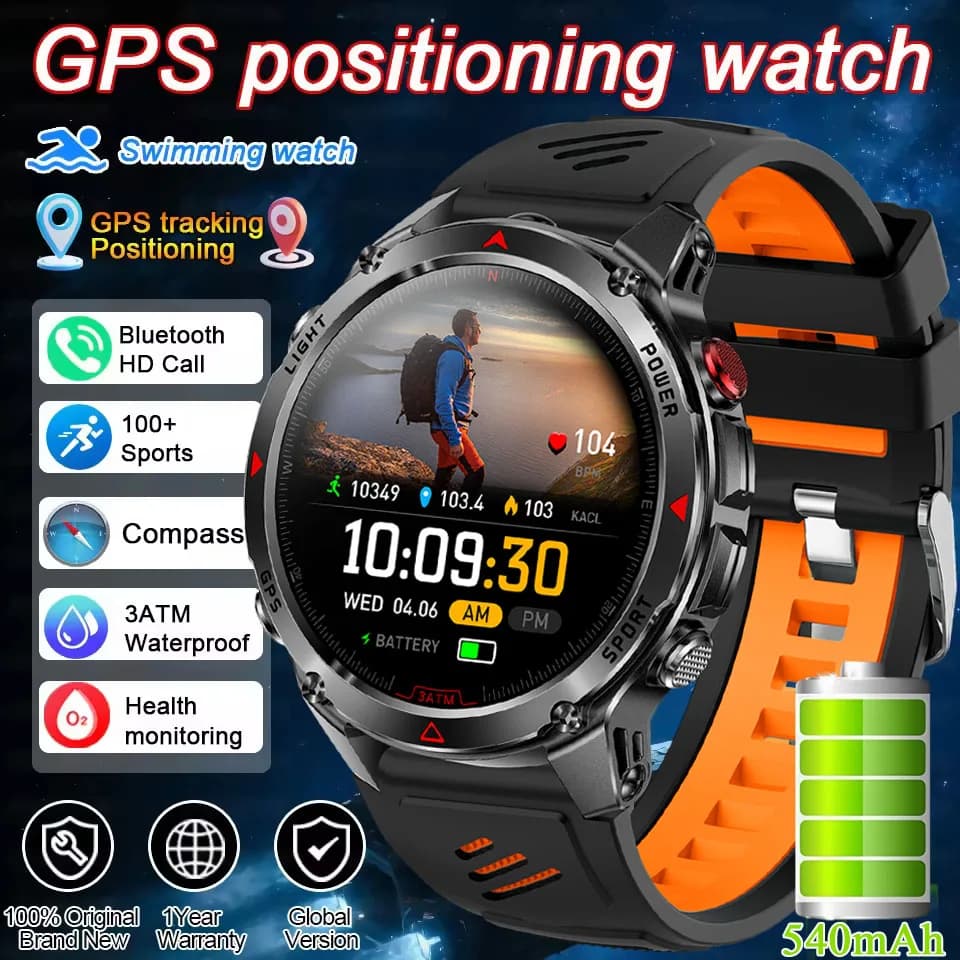 Nuovo Smartwatch Outdoor con GPS Integrato, Chiamate BT HD, Batteria da 540mAh, Impermeabile 3ATM, Bussola, Barometro, Altimetro, Orologio Sportivo da Uomo