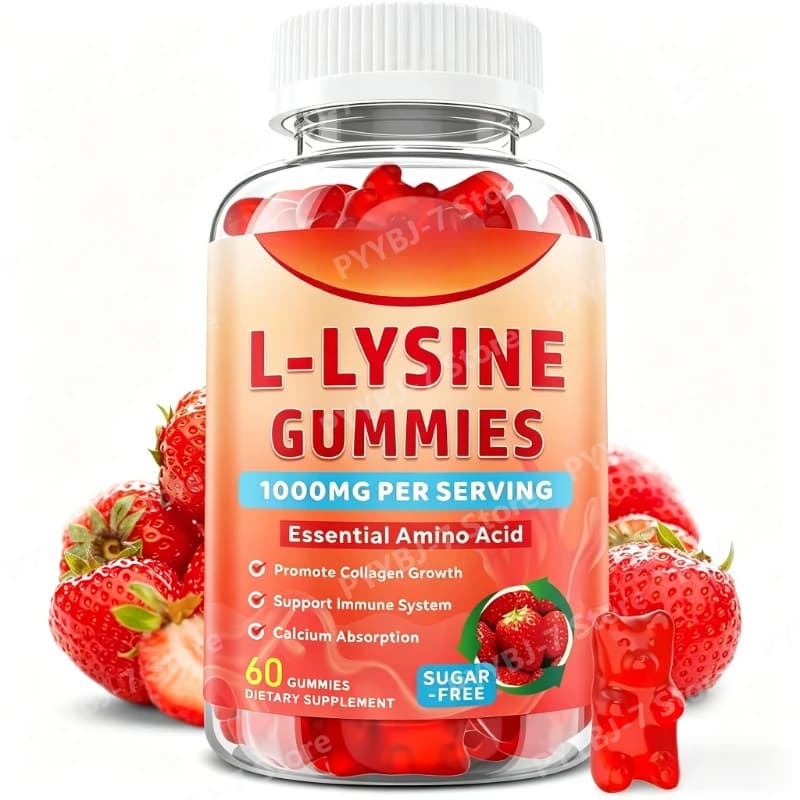 L-Lisina 1000mg Gommose Masticabili, Aminoacido Essenziale per Adulti e Bambini, Supporto per Collagene e Sistema Immunitario, Gusto Fragola, 60 Pezzi