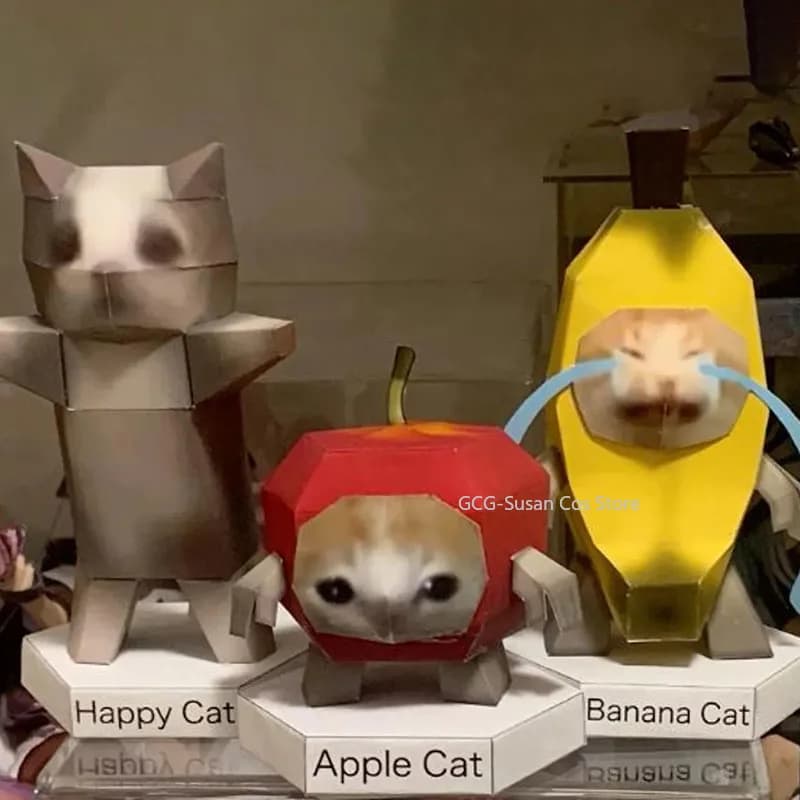 huh oiiao maxwell DIY Paper Model Cat Kit with Apple Banana Happy cat Unassembled Origami Art Set Adults cosplay Origami Kit