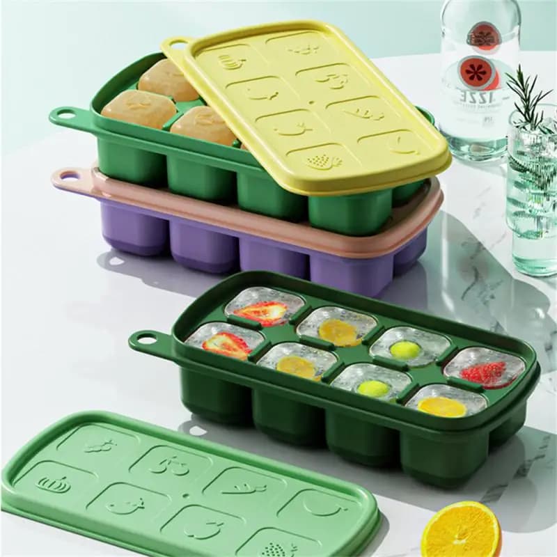 Frigorifero per uso domestico con griglia per ghiaccio in Silicone per uso alimentare con coperchio custodia per ghiaccio creativo congelamento rapido facile da staccare stampo per blocchi di ghiaccio