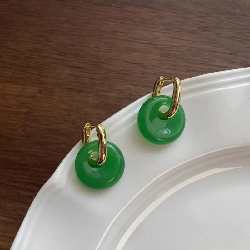 New Chinese Natural Stone Safety Buckle Earrings, Ear Buckles, Autumn and Winter Studs, Women's Earrings, Light Luxury High-end