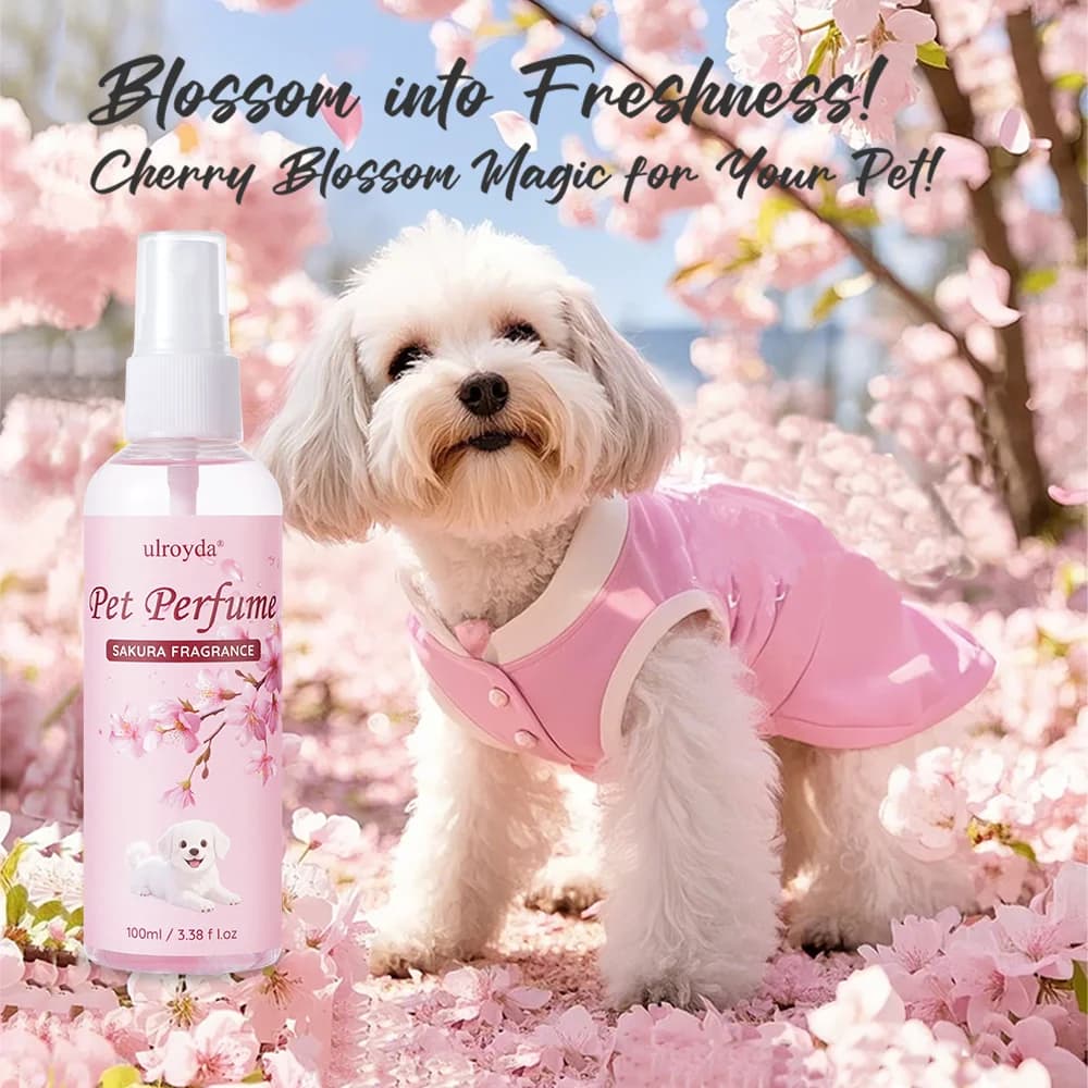 Profumo Spray per Animali Domestici Sakura, Fragranza a Lunga Durata Senza Alcool, Elimina Odori, Delicato e Sicuro, Portatile per Cani e Gatti, Uso Domestico