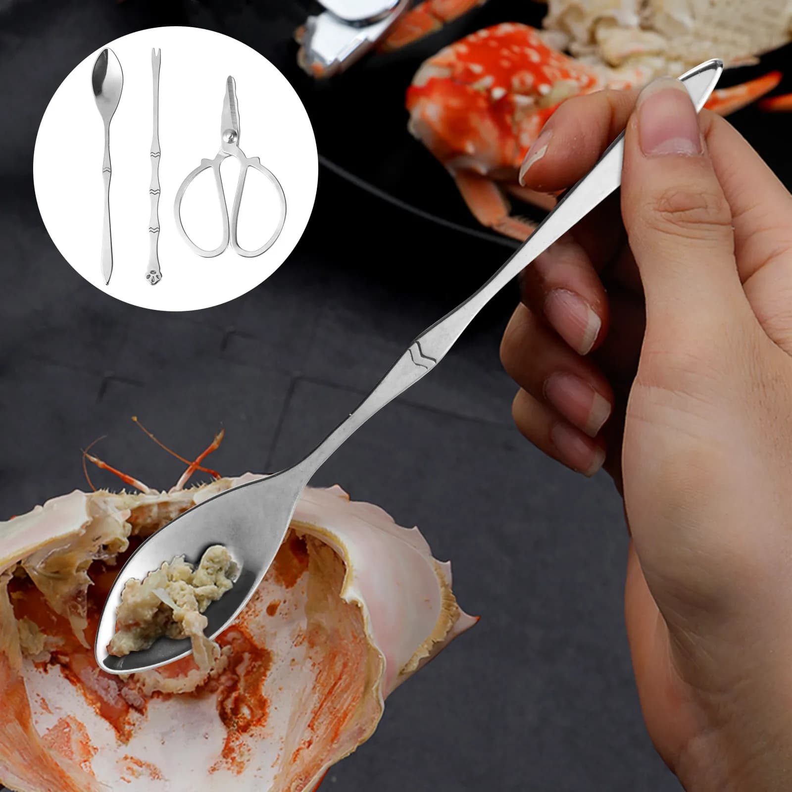 Set di 1 Utensile in Acciaio Inossidabile per Frutti di Mare: Schiaccia Granchi, Sgusciatori per Aragoste, Set Portatile per Mangiare Granchi, Forbici per Frutti di Mare