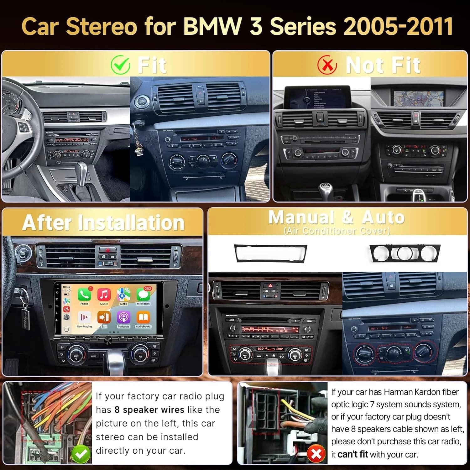 8 Core 6+128G 9" Touch Screen Wireless Car Radio Stereo for BMW 3 Series 328i 335i 325i (E90/E91/E92/E93) 2005-2011 4G LTE(CAT4)