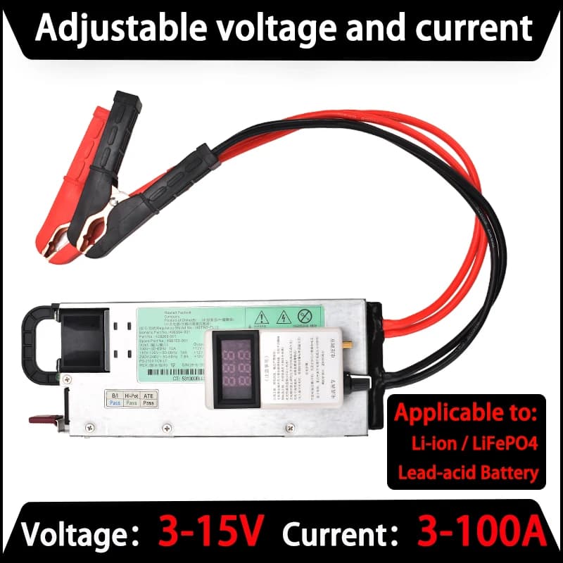 Lifepo4/Caricabatteria al litio 12V 60A 100A Caricatore solare Tensione di corrente regolabile per caricabatterie universali Lifepo4 da 14,6 V 100A