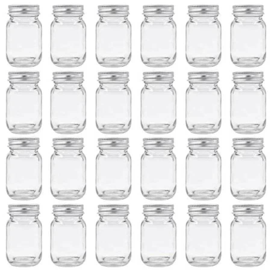 Set di 24 Barattoli Mason da 2oz con Coperchio Argento per Miele, Marmellata e Spezie