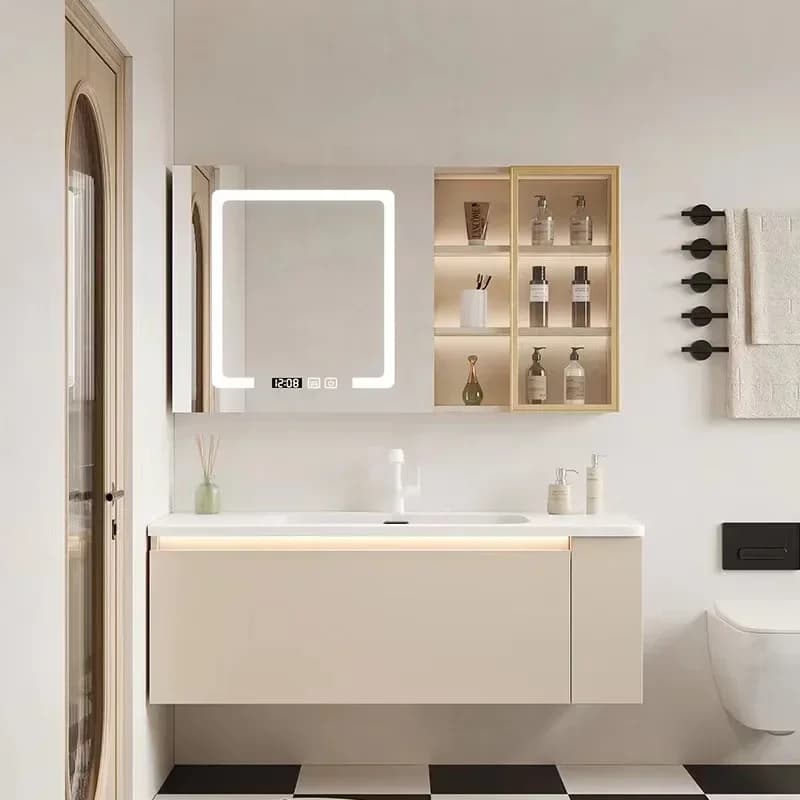 z Mobili da bagno in legno massello Mobiletto moderno con specchio intelligente Mobiletto da bagno Bwashbasin integrato con lavabo Mobili per la casa