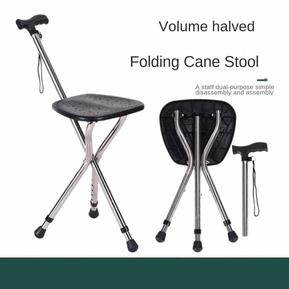 Cane with Seat: Lightweight, Comfortable, Non-Slip, Foldable, Height Adjustable (83–93 cm), Weight Capacity: 120kg for Walking
