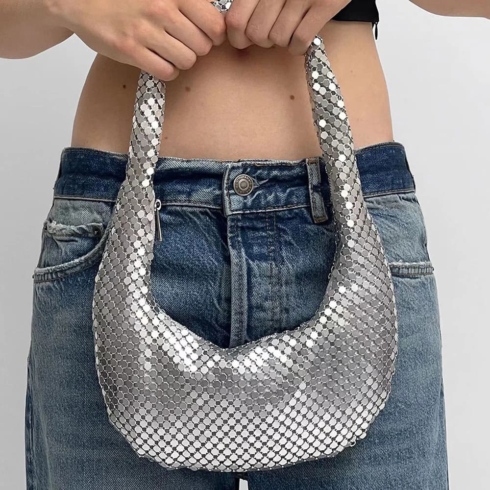 Maniglia brillante pochette da sera borse firmate di lusso e borsetta borse Hobo a tracolla in argento per la festa di nozze