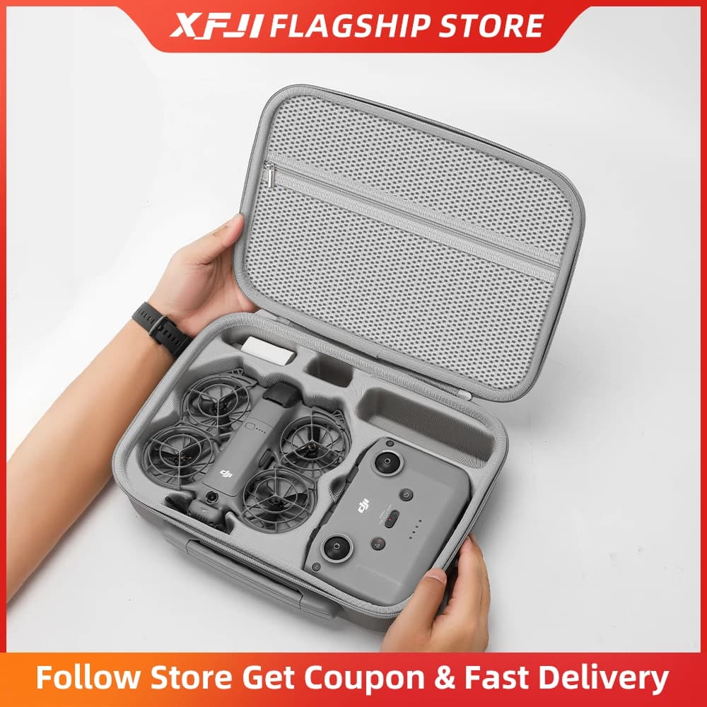 XFJI Borsa organizer da viaggio per accessori drone DJI NEO 2 Custodia rigida in pelle PU adatta per RC-N3 Custodia protettiva a tracolla remota