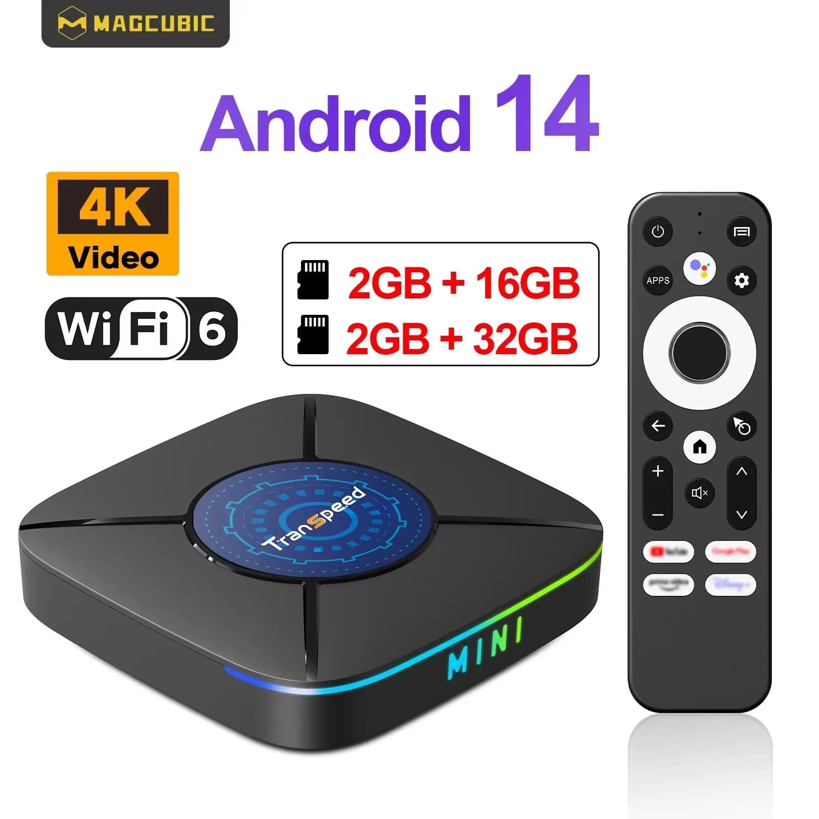 Transpeed K8 ATV Android 14 TV BOX RK3518 con Assistente Vocale, App TV, Dual Wifi, Quad Core Cortex A53, Supporto Video 8K 4K, BT5.0