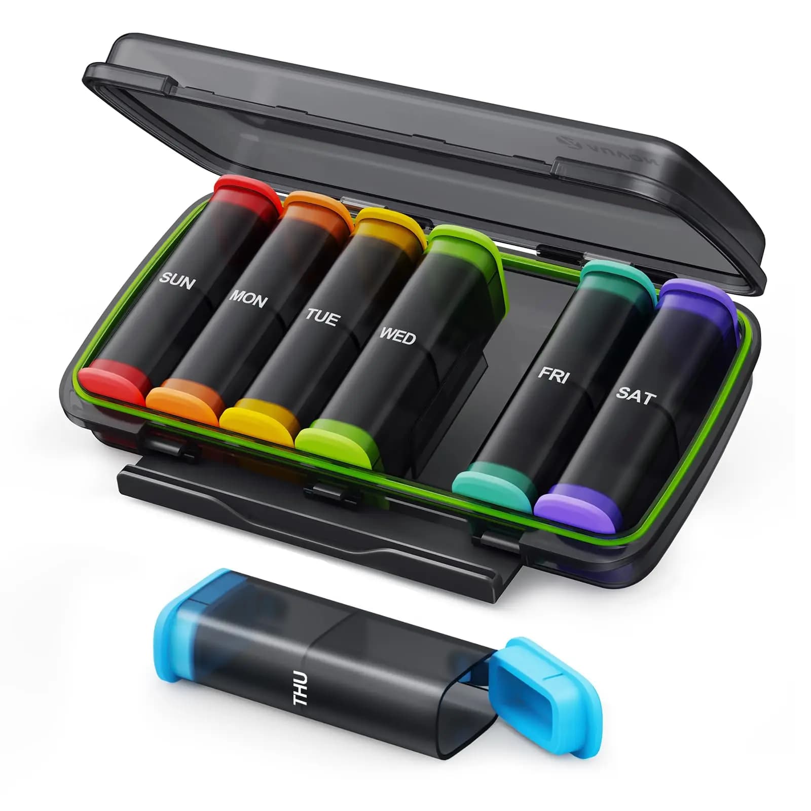 Organizer of travel medicines Daily vitamin container twice Portable supplement case Week Morning Night Med Dispenser detachable