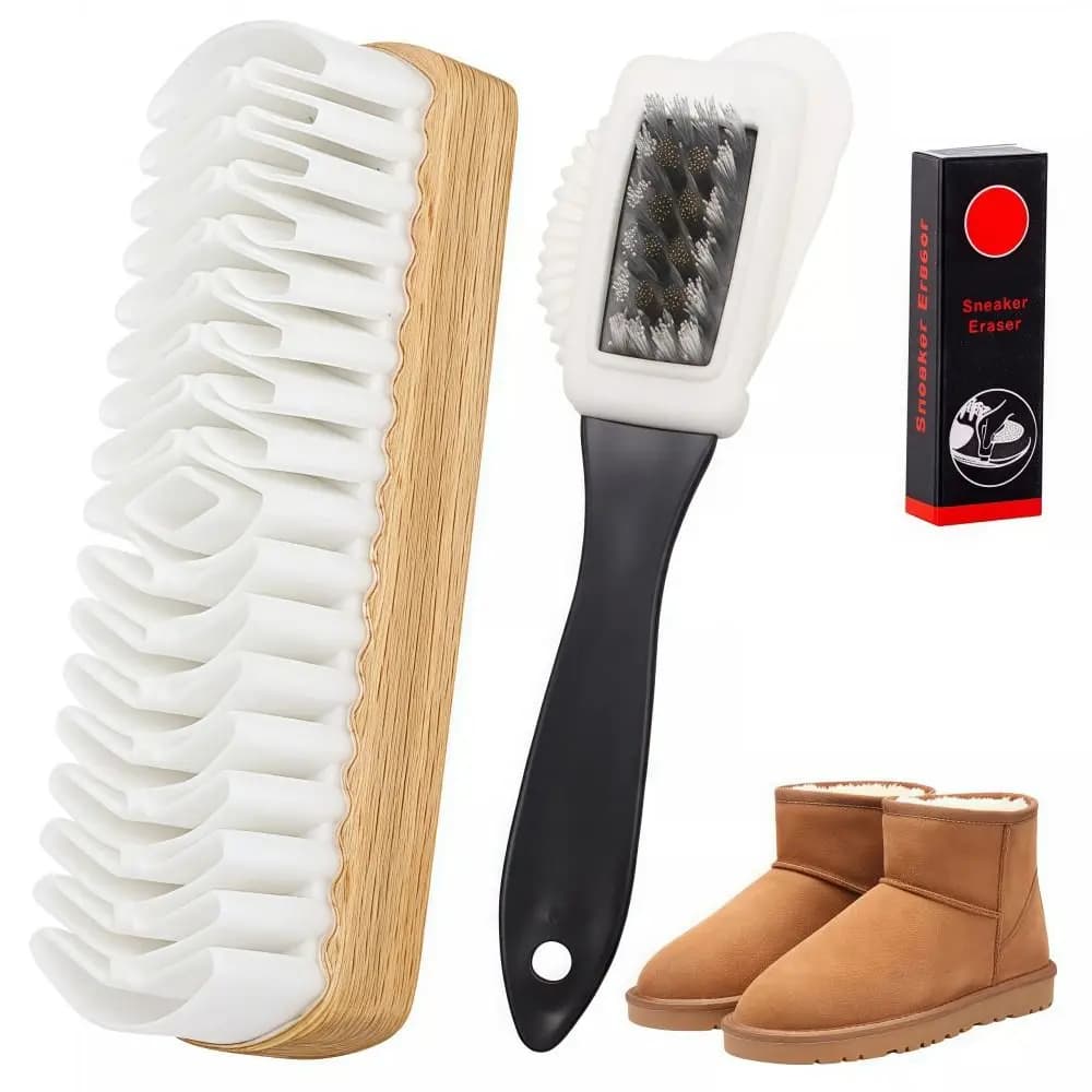 Set di 3 Spazzole in Camoscio con Gomma, Kit Multifunzionale per Pulizia Scarpe e Stivali, Rimozione Macchie