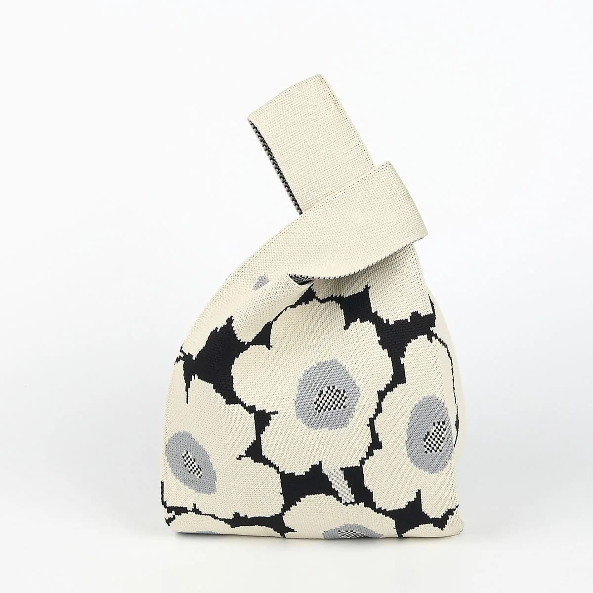 Handbag knitted with contrasting egg flowers, casual and fashionable, open folding bag, breathable and durable, suitable for transporting cell phone keys, glasses and water bottles, suitable for everyday workwear, travel, holidays, walks and shopping