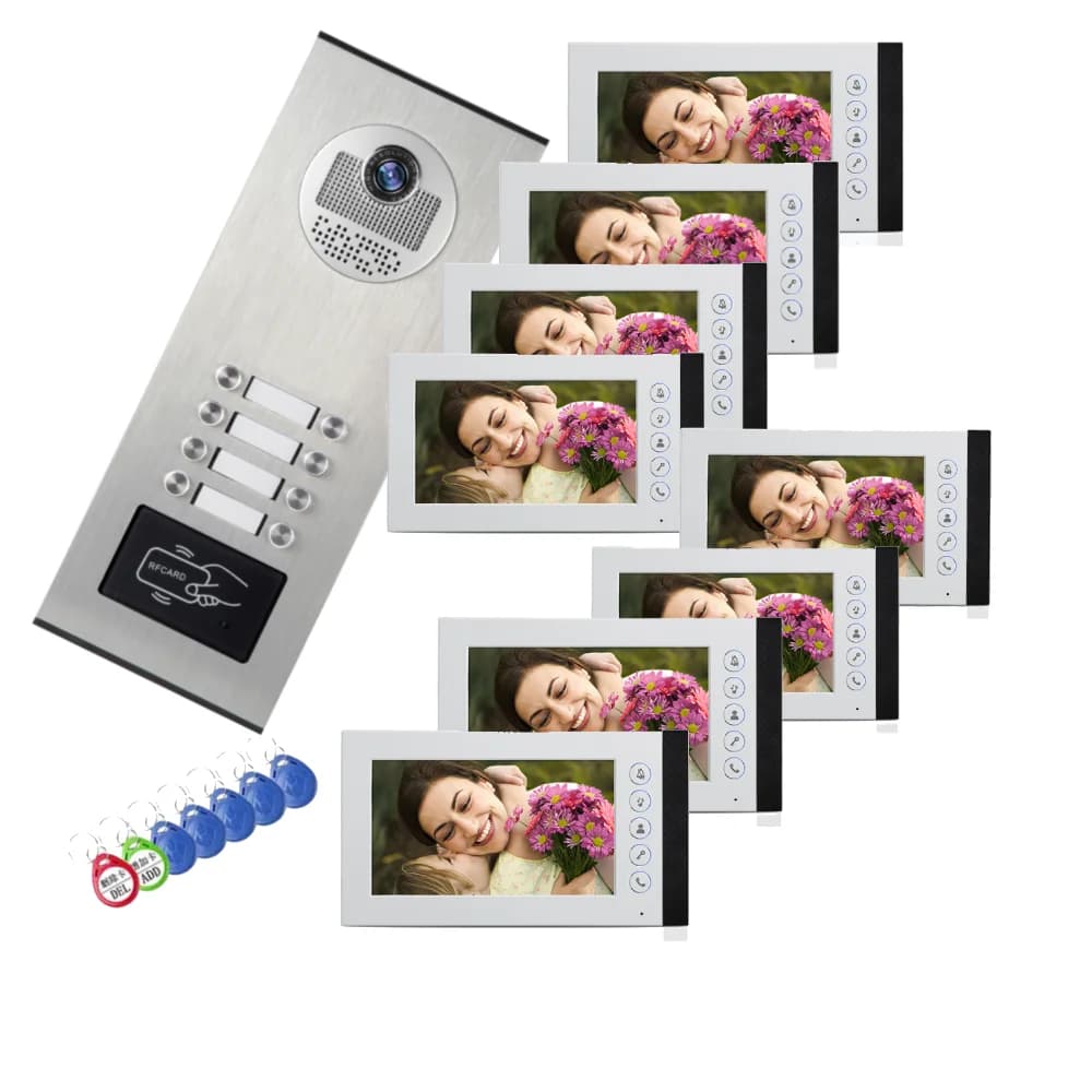 SmartYIBA Videocitofono da 7 pollici per edifici 2-12 pulsanti di chiamata Telecamera RFID Sblocco Videocitofono Kit campanello