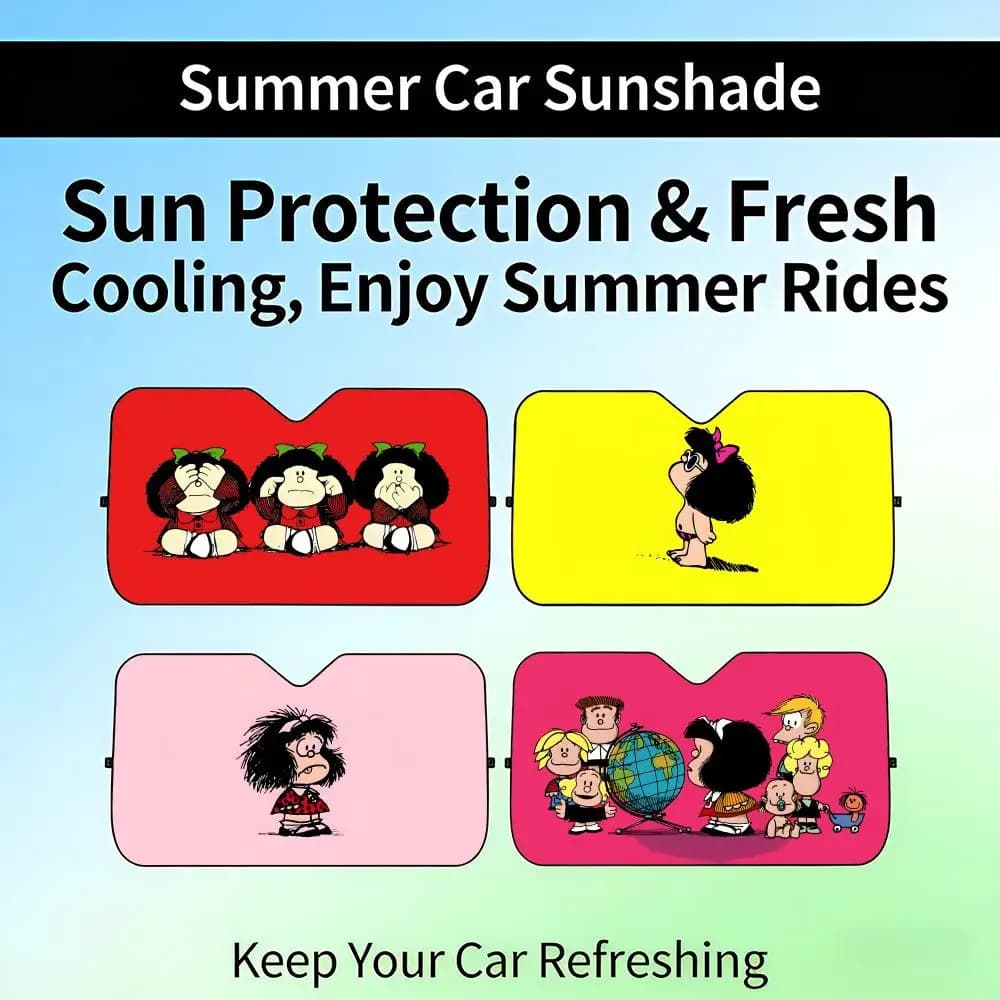 Simpatico Parasole Retrattile per Auto MMafaldas Kawaii, Protezione UV per Parabrezza