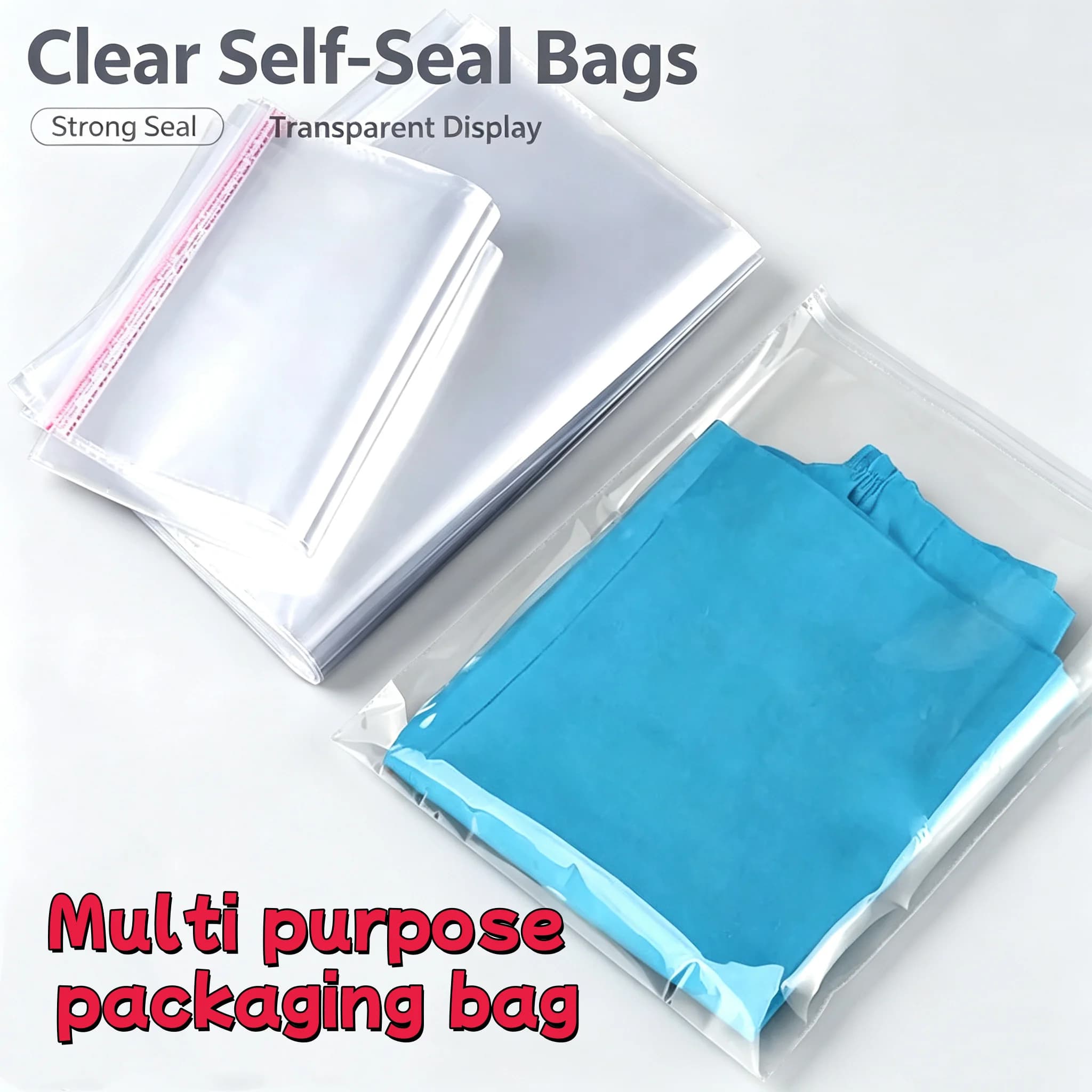 100Pcs Multiple Size Clear Self-adhesive Cello Cellophane Bag Self Sealing Small Plastic Bags For Candy Packing Resealable Bags