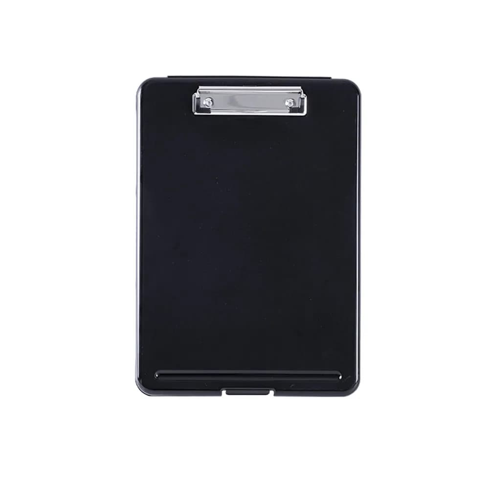 Portablocco A4 in Plastica con Clip, Porta Documenti Rigido, Contenitore per Memo e Matite, Nero, Leggero, per Scuola e Ufficio