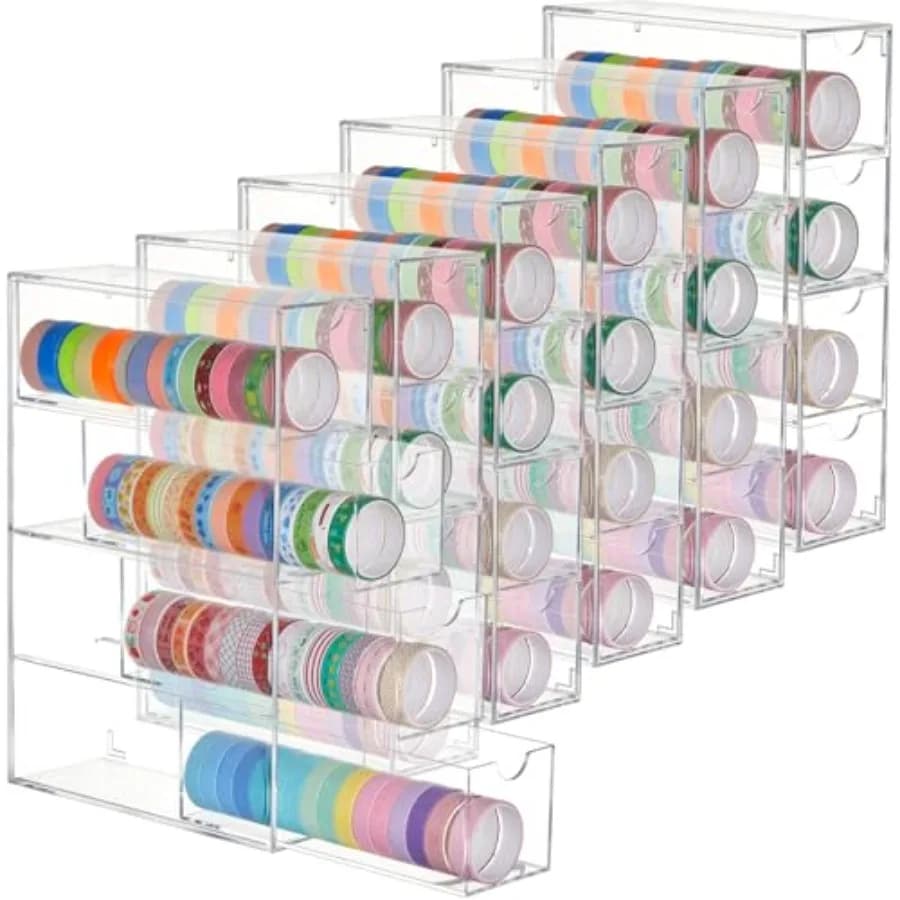 Organizzatore per Washi Tape in Acrilico Trasparente con 4 Cassetti Scorrevoli, Porta Washi Tape, Espositore per Accessori da Scrivania, Caddy per Artigianato B