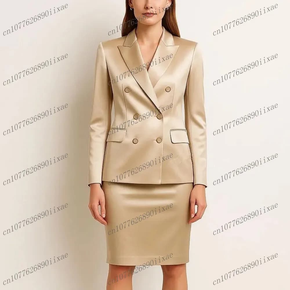 Gonna blazer champagne in raso di acetato Abiti da donna Smoking da lavoro formale da donna Madre Festa di nozze Gonna giacca da donna in 2 pezzi