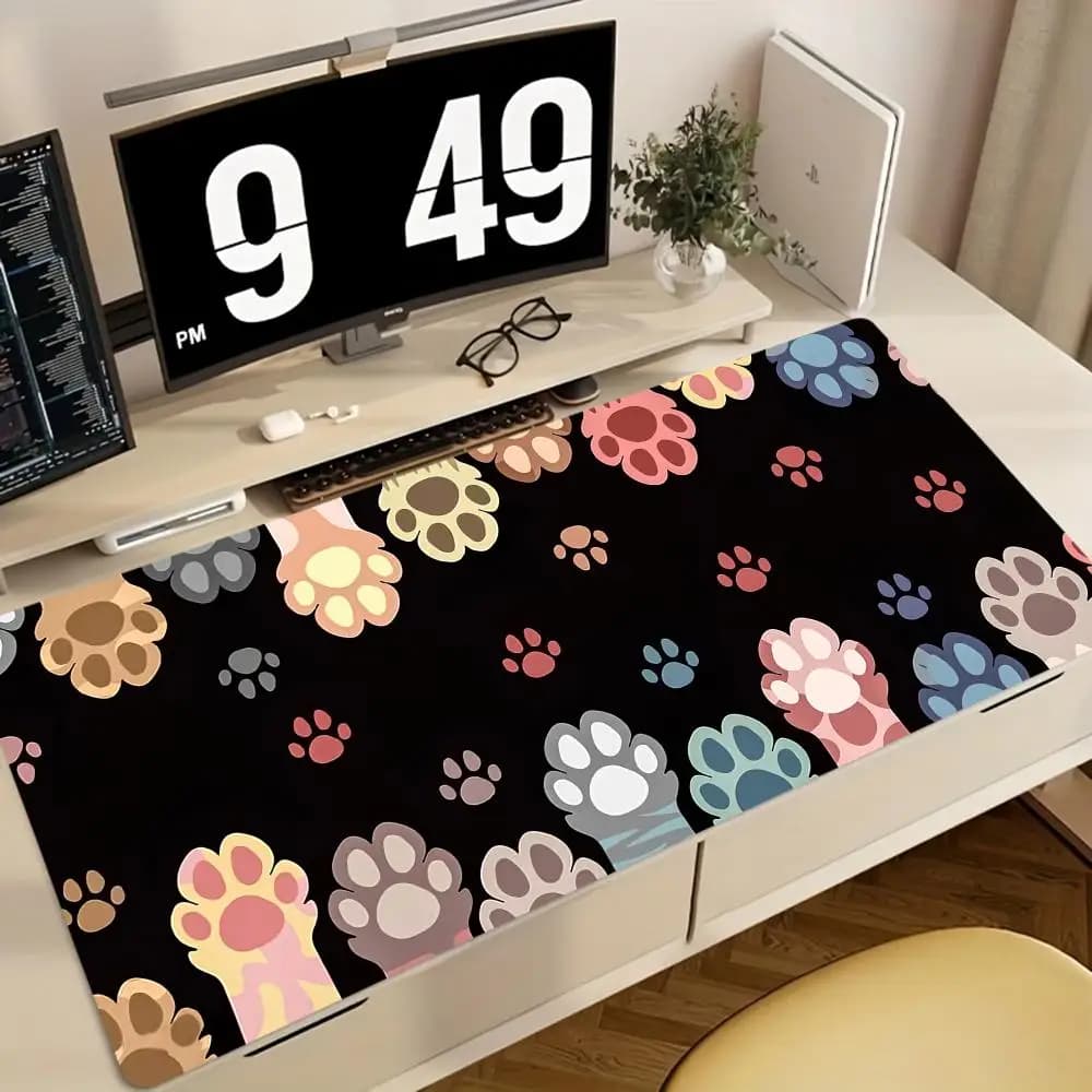 Tappetino per mouse da gioco grande XXL, design a tema zampa di gatto Kawaii, base in gomma antiscivolo, tappetino da scrivania per laptop, accessori da gioco