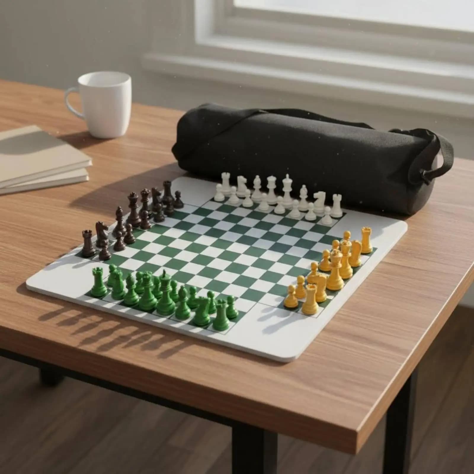 Four Player Chess Board Set Compact PS Polystyrene Pieces Strategy Table Game Multi Color for Night Entertainment and Parties
