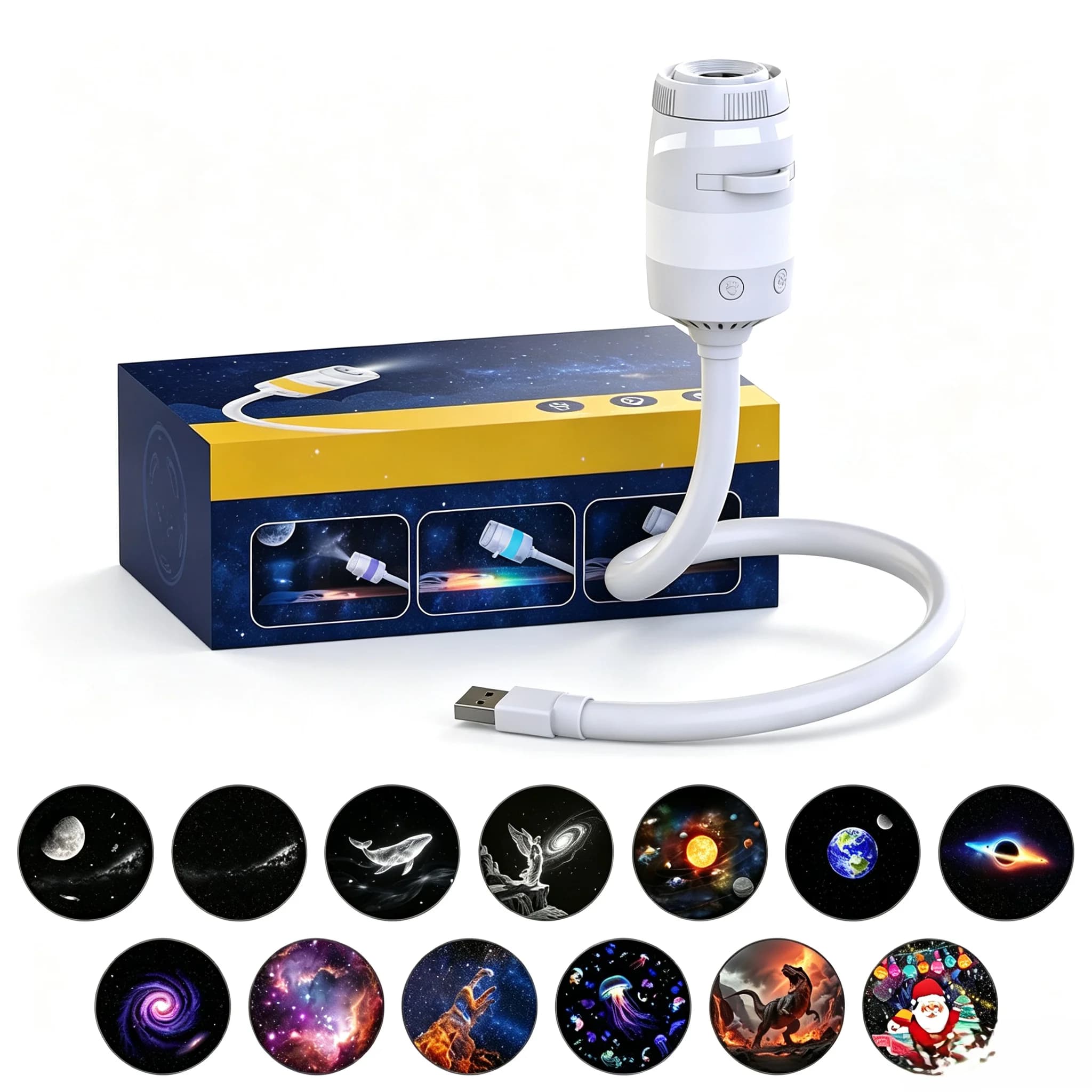 2-in-1 Galaxy Projector Night Light USB 360° Adjustable Brightness 2 Style Mini Starry Sky Projector Light For Bedroom Car Decor
