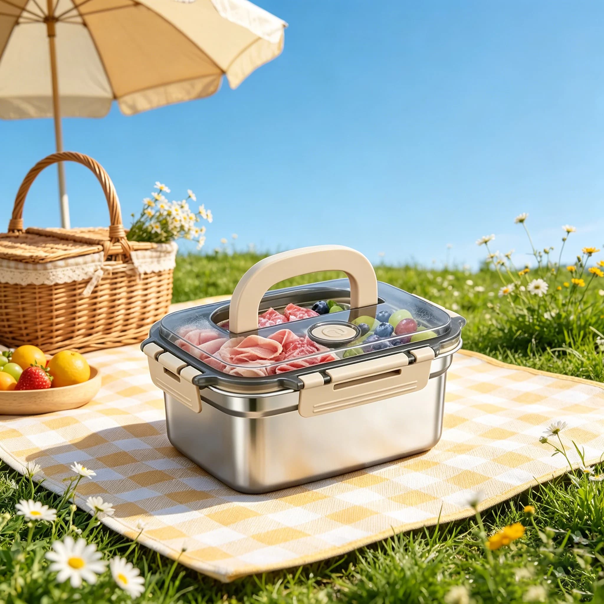 Contenitori per alimenti in acciaio inossidabile con coperchi - Perfetti per la preparazione dei pasti, contenitore portatile per il pane con coperchio e maniglia, lavabili in lavastoviglie