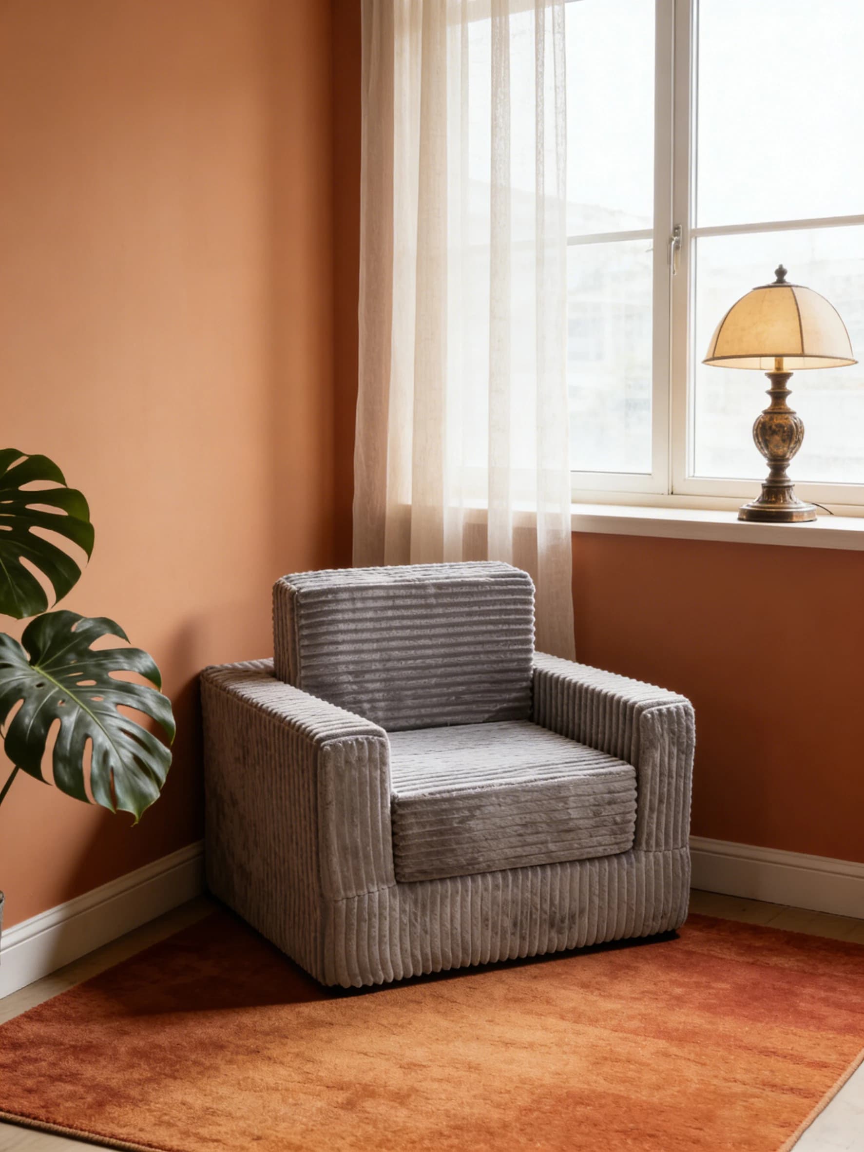 Poltrona in Corduroy Felpato Jumbo Interamente in Schiuma - Divano Singolo Oversize, Sedia da Terra Senza Gambe per un Arredamento Accogliente