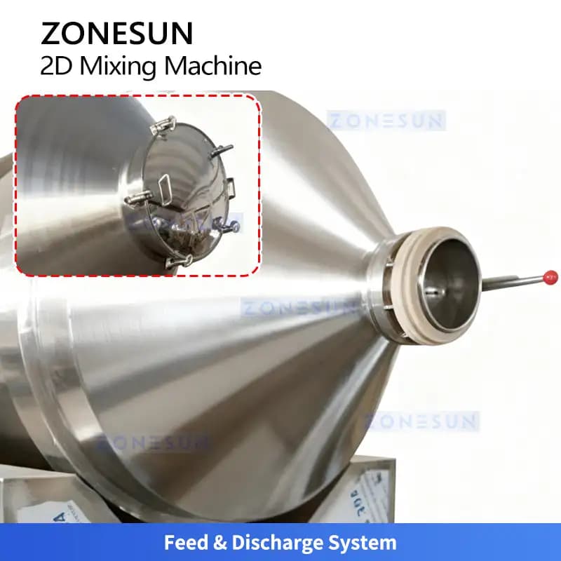ZONESUN ZS-HM100 2D Mixing Machine 100L Low Consumption Double Cone Chamber Blender For Dry Powder Granule Chemical Food