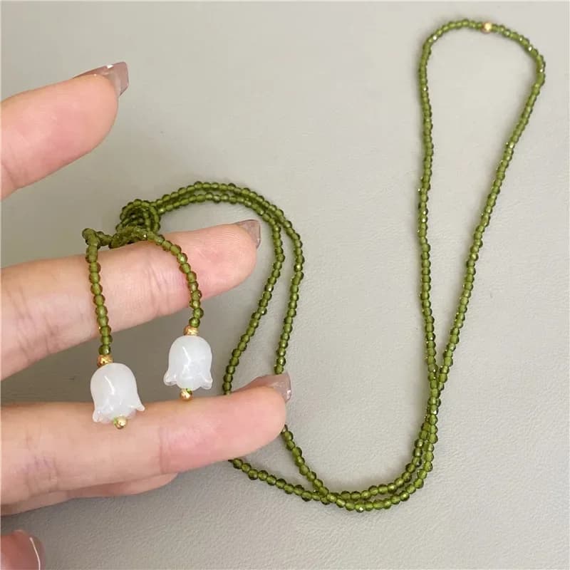 Perle di cristallo d'oliva Bianco Giglio della valle Collane avvolte a doppio strato per le donne Vari metodi di indossamento Ciondolo П®д =>