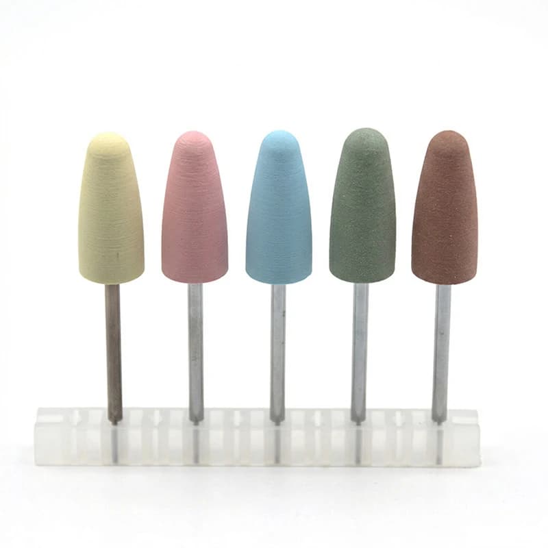 Set di 5 punte in silicone per fresa unghie, frese per manicure e pedicure, testine lucidanti in gomma, strumenti per limatura e buffer unghie