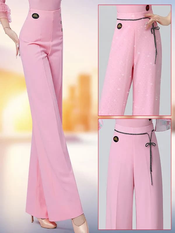 Collezione di pantaloni da ballo rosa Danza moderna Speciale Pantaloni da ballo latino a gamba dritta da donna Articoli per fan di fitn sportivi senza ferro