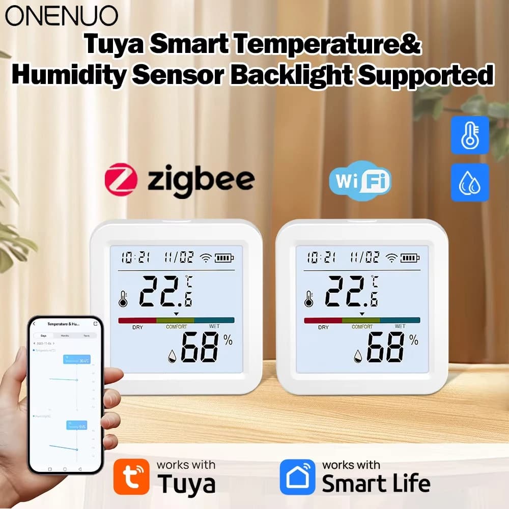 Tuya Sensore intelligente di umidità della temperatura WiFi/Zigbee con retroilluminazione Igrometro interno Termometro Controllo vocale tramite Alexa Google