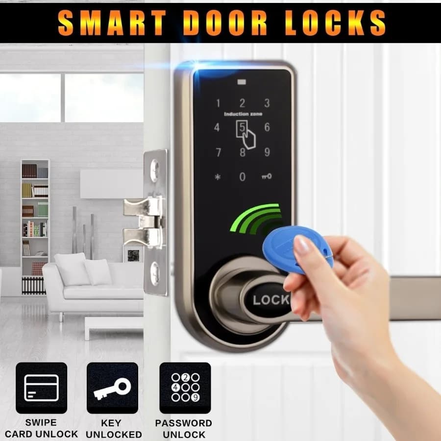 Serratura Intelligente Senza Chiave con Codice, Impermeabile, Elettronica, con Tastierino e Lettore di Carte per Casa e Ufficio
