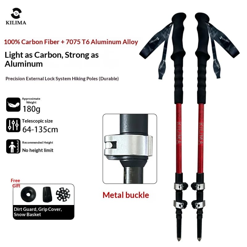 Bastone da trekking KILIMA per impieghi gravosi, in lega di alluminio 7075T6 e fibra di carbonio con ammortizzazione, portata 100 kg, impugnatura ergonomica