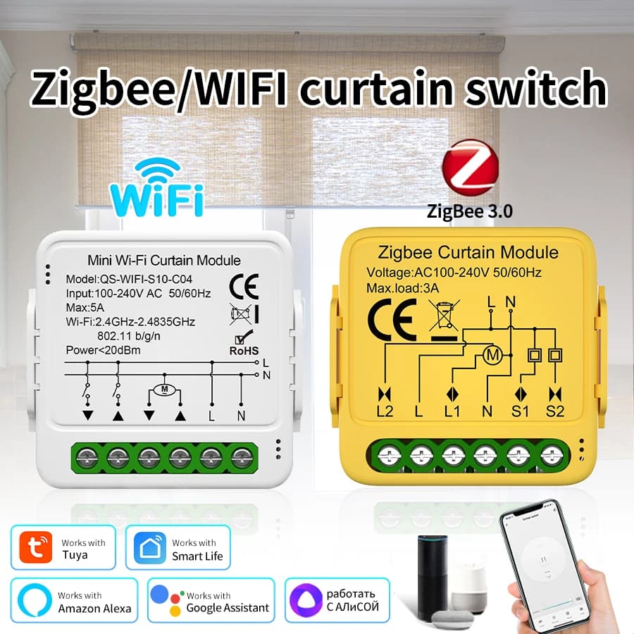 Tuya Smart WiFi / ZigBee Modulo interruttore per tende Collegare tapparelle Tende Motore Funziona con l'APP Smart Life Alexa Google Home