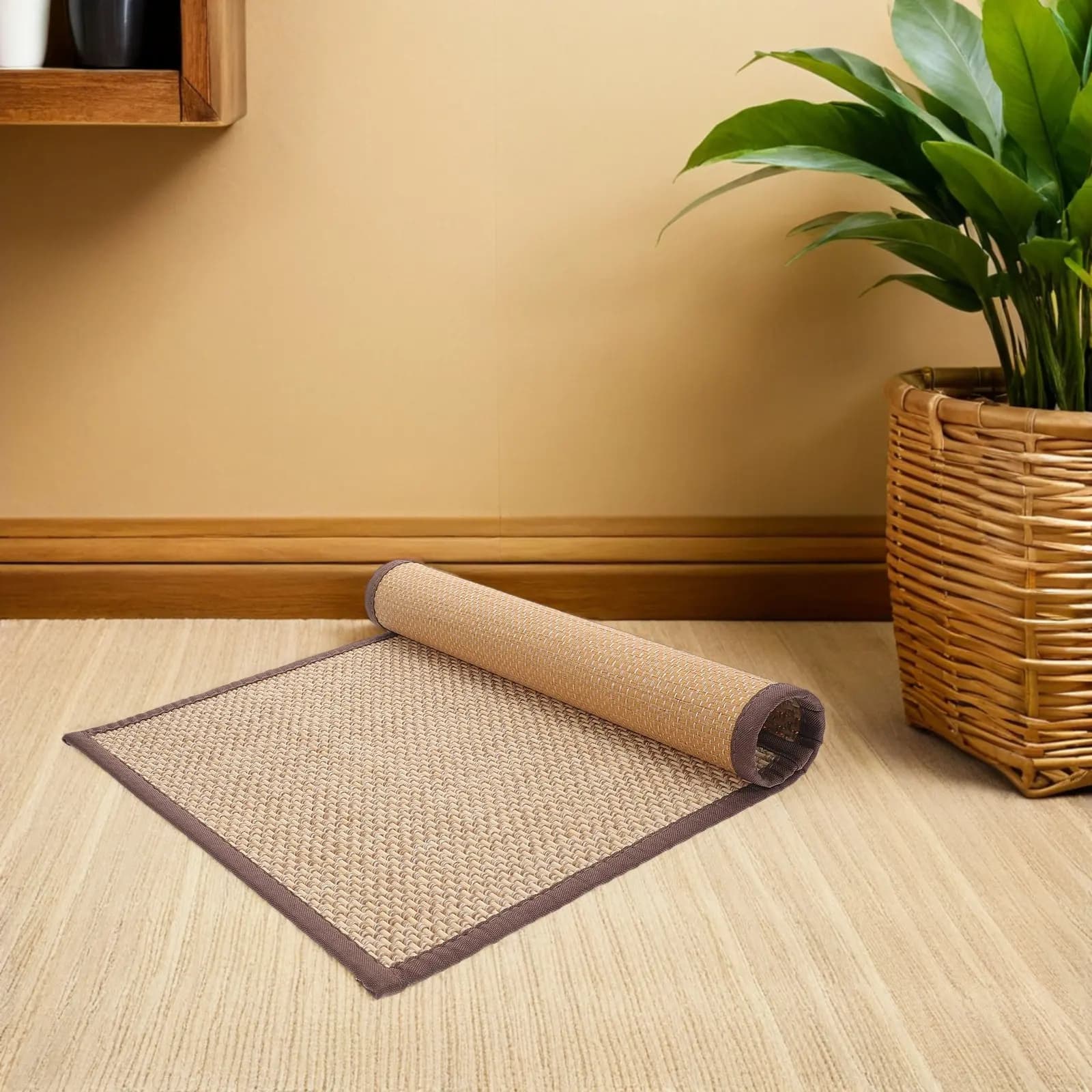 60x40cm Bamboo Tatami Mat Floor Sitting Pad for Meditation Yoga Cool Comfort Woven Area Rug Home Bedroom Balcony