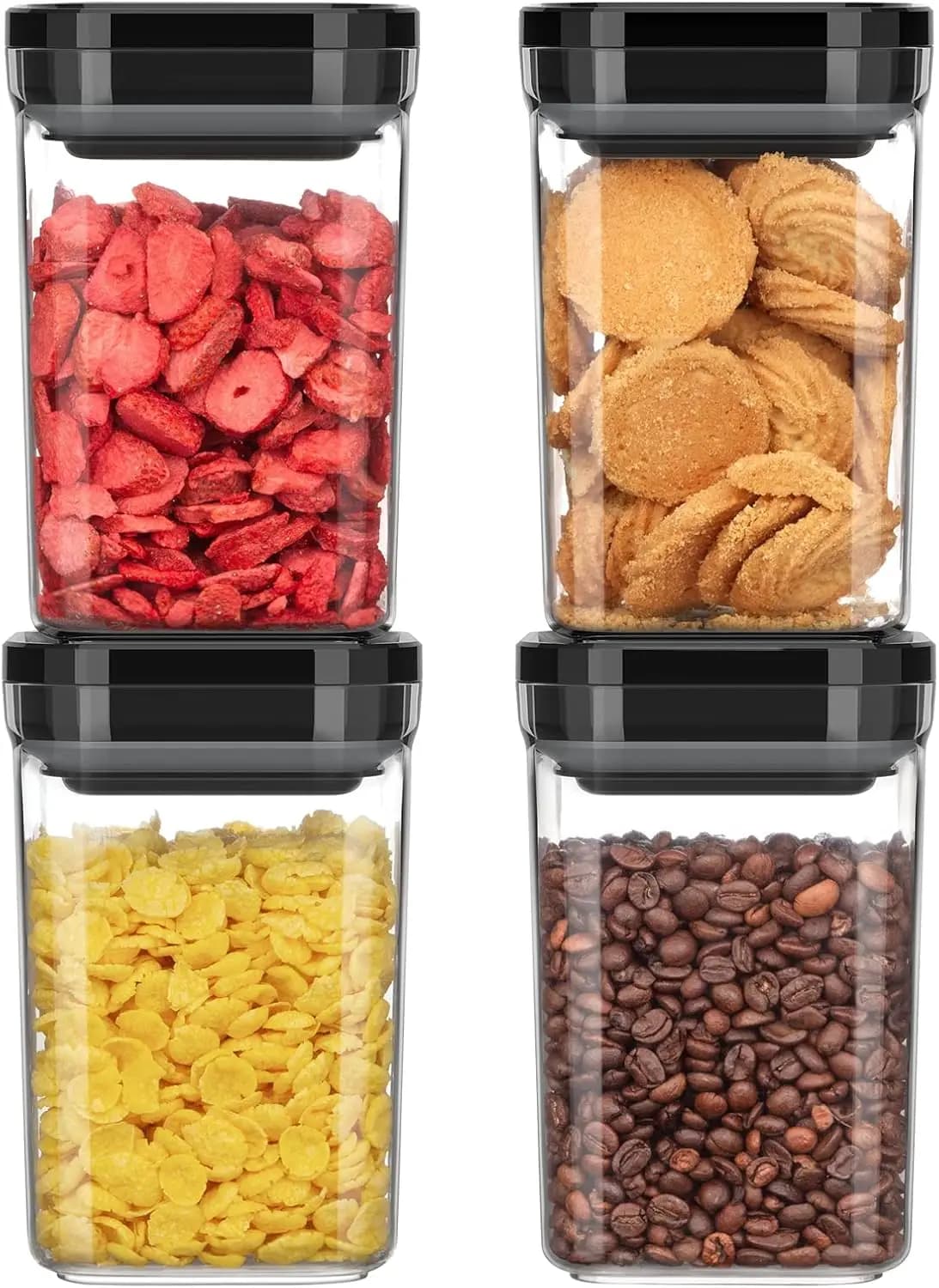 4 Pack Airtight Food Storage Container Set, BPA Free Kitchen Pantry Organization Canisters, One-handed Airtight Cereal Snack