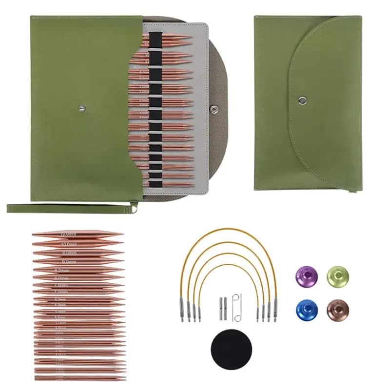 Set di Ferri Circolari Intercambiabili AA05 (3mm-10mm), 13 Paia Inclusi con Accessori, Perfetto Ideale per Viaggiare